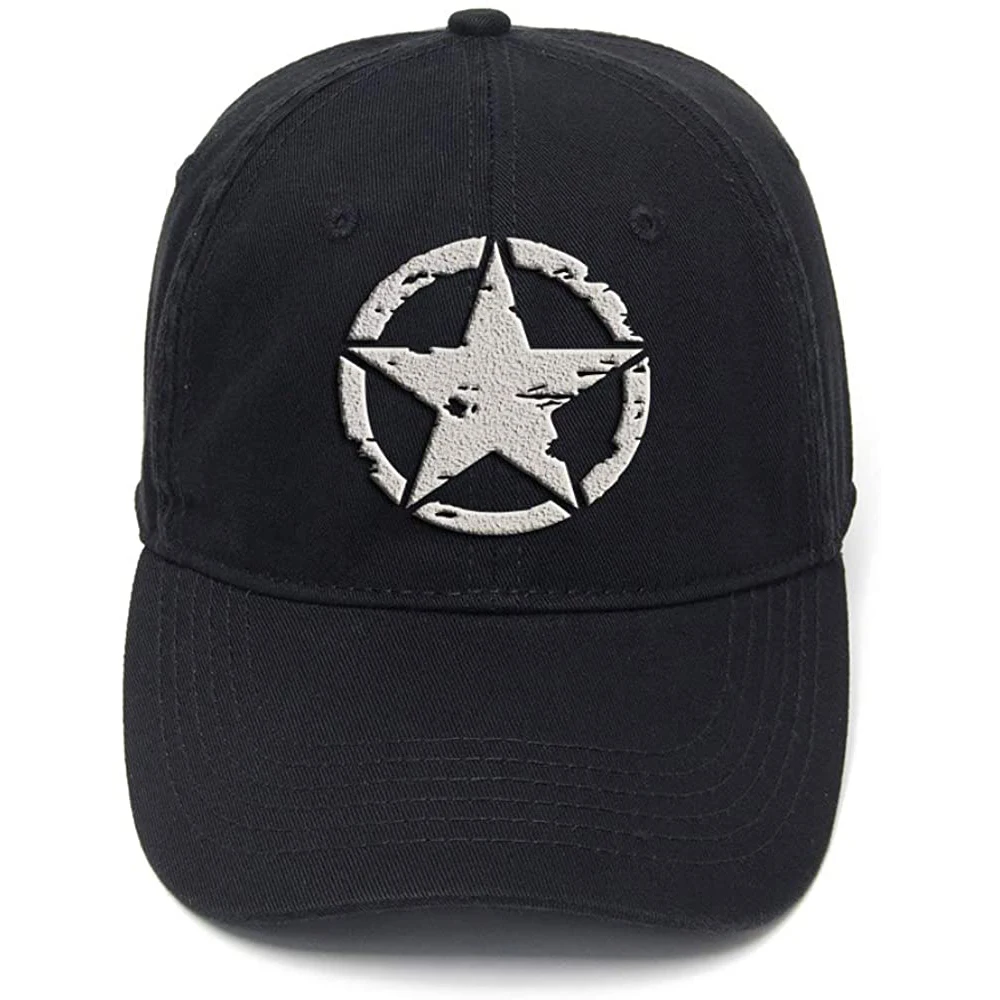 

Lyprerazy Army Military Star Washed Cotton Adjustable Men Women Unisex Hip Hop Cool Flock Printing Baseball Cap