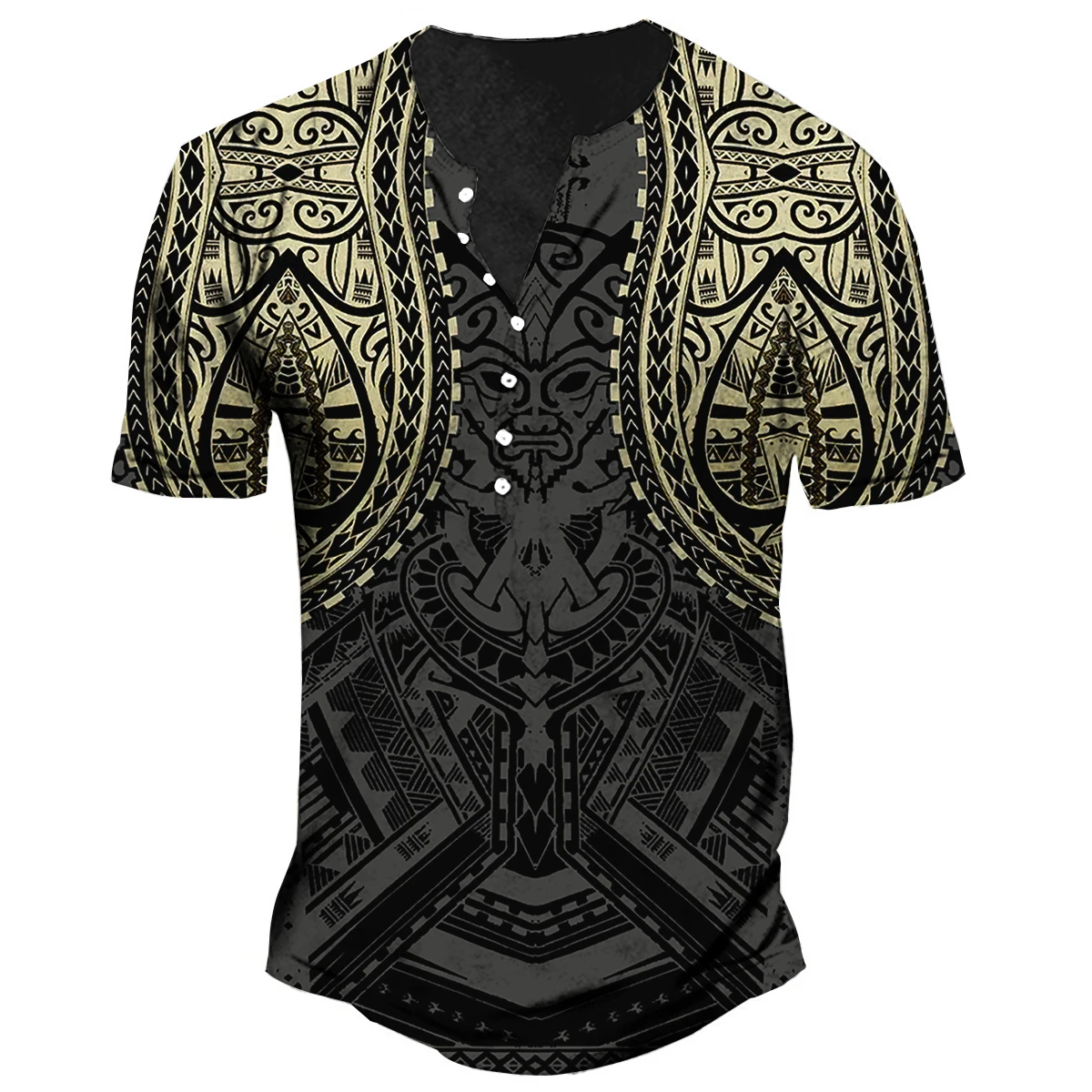 

2023 Summer Buttons Men Clothing Vintage Viking Men's Short Sleeve Cotton 3d Print Round Neck T-shirt Street Hip Hop Top Tee