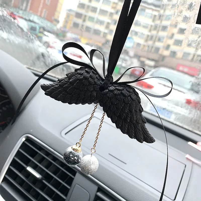 

Car perfume pendant diffuser stone rearview mirror cute double-sided wings car pendant angel wing aromatherapy pendant
