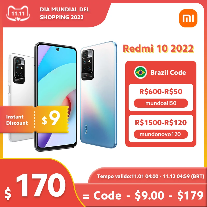Tanie Globalna Wersja Xiaomi Redmi 10 2022 Smartphone 50MP AI Quad Camera MediaTek Helio G88 Octa Core 90Hz Wyświetlacz FHD 18W 5000mAh