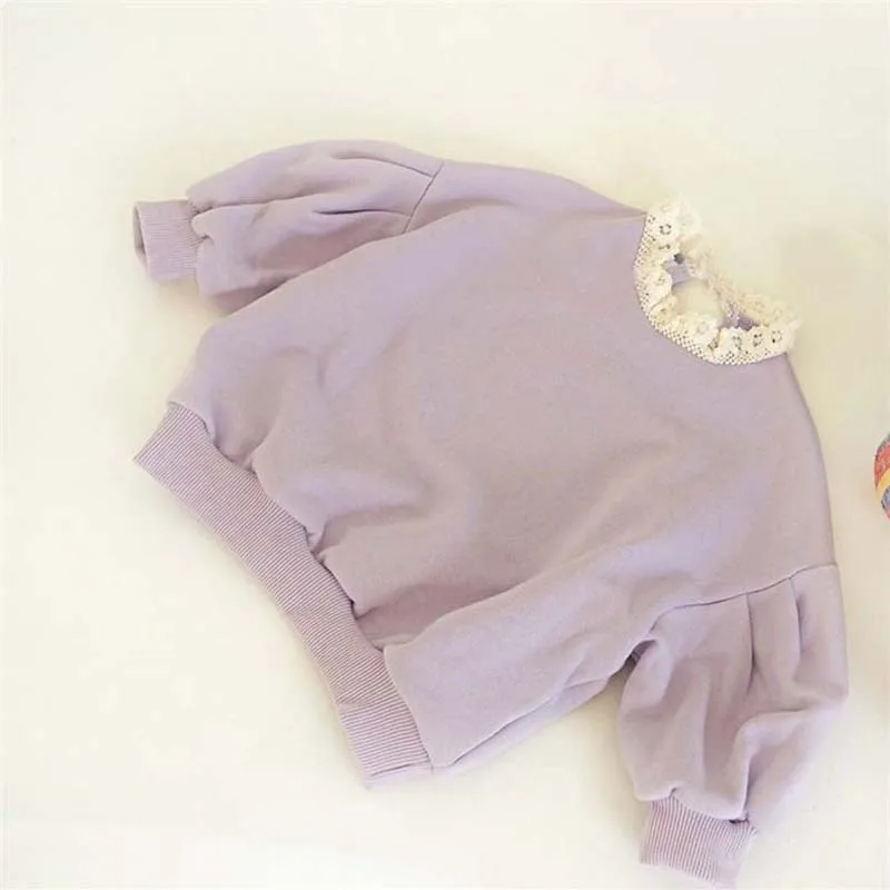 

2022 Baby Girls Clothes Autumn Sweet Lace Patchwork Pullovers Kids Thicken Fleece Sweatshirt Children's Clothing