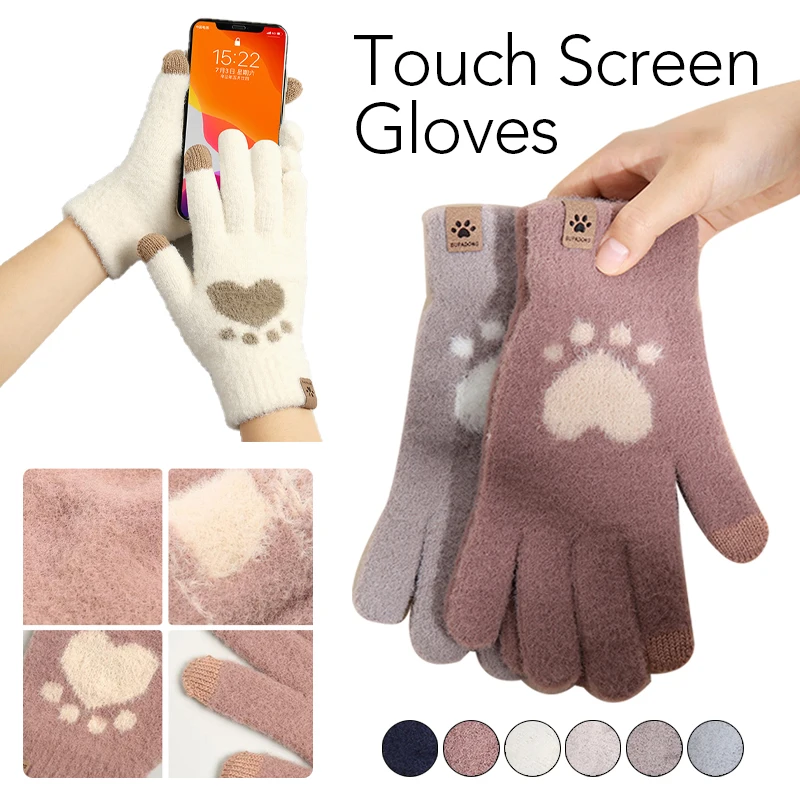 

Lovely Women Cartoon Cat's Paw Gloves Student Winter Warm Soft Mitten Cartoon Bear Paw Plush Gloves Office Gloves