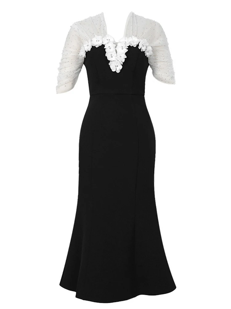 Новое летнее Сетчатое Прозрачное Черное вечернее платье женская одежда