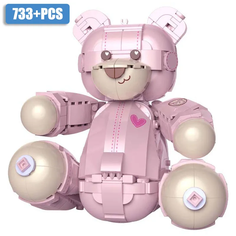 

Creative 733pcs Pink Teddy Bear Building Blocks DIY Cartoon Animal Bear Model Bricks Toys For Children Valentine's Day Gifts