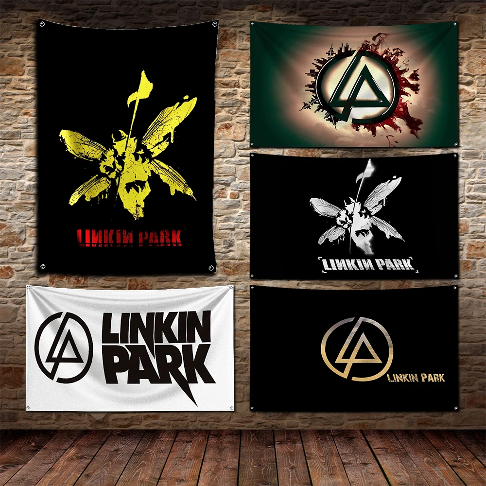 Фото Флаг L-LinkinparkS с рок-музыкой, полиэстеровый, с цифровой печатью, для декора стен гаража и улицы №1