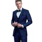 Костюм Homme из 3 предметов, темно-синий, с отложным воротником и одной пуговицей, приталенный мужской костюм, пошив Tailer, свадебная одежда для жениха, костюм, Блейзер, жилет