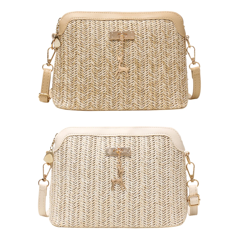 

New Fashion Shoulder Bag Straw Shell Crossbody Bag Retro Boho Beach Shoulder Purse Messenger Pack Travel Handbags for Women