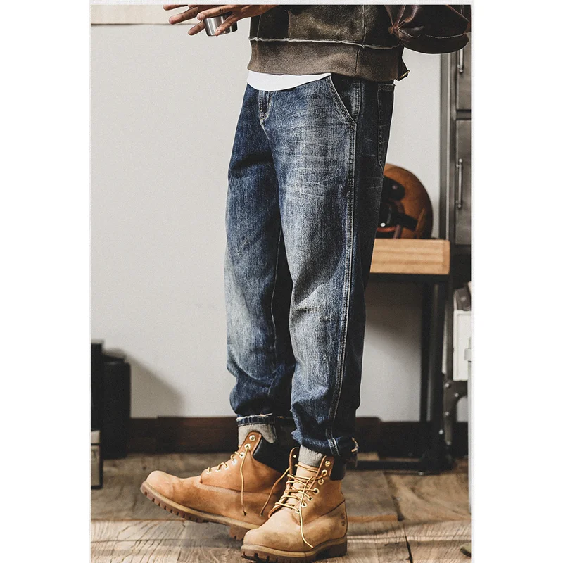 Streetwear Men 2022 New Pattern Vintage Recreational Blue Pants American Straight Cylinder Comfortable Loose Jeans Autumn Female