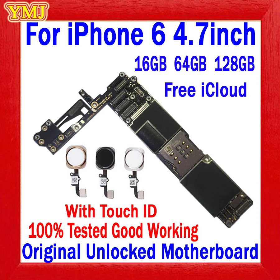 

16GB 64GB 128GB Mainboard With/No Touch ID For IPhone 6 4.7inch Motherboard Original Unlocked Free ICloud Logic Board Good Work