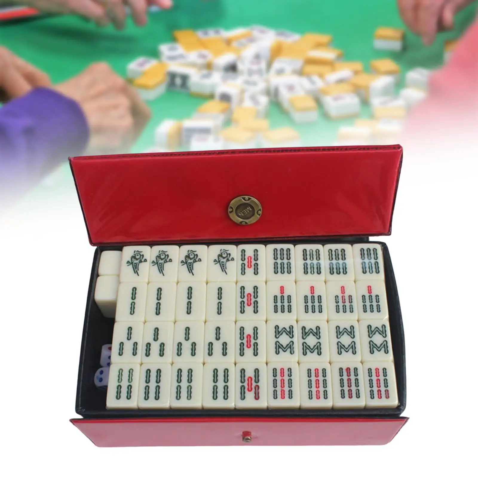 

Portable Complete Mahjong Game Set Board Game with Carrying Travel Case Majiang Activity Game and 2 Blank Tiles for Home Travel