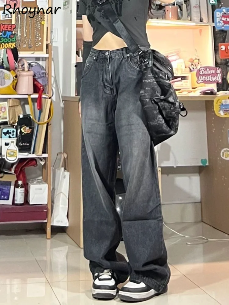 

Джинсы женские в винтажном стиле, универсальные модные однотонные повседневные мешковатые джинсовые брюки в стиле High Street, шикарные минималистские Длинные для студентов, весна-осень