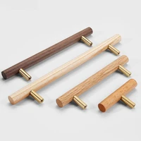 natural walnut brass furniture handle kitchen cabinet door handles drawer pulls wooden long handles for furniture hardware