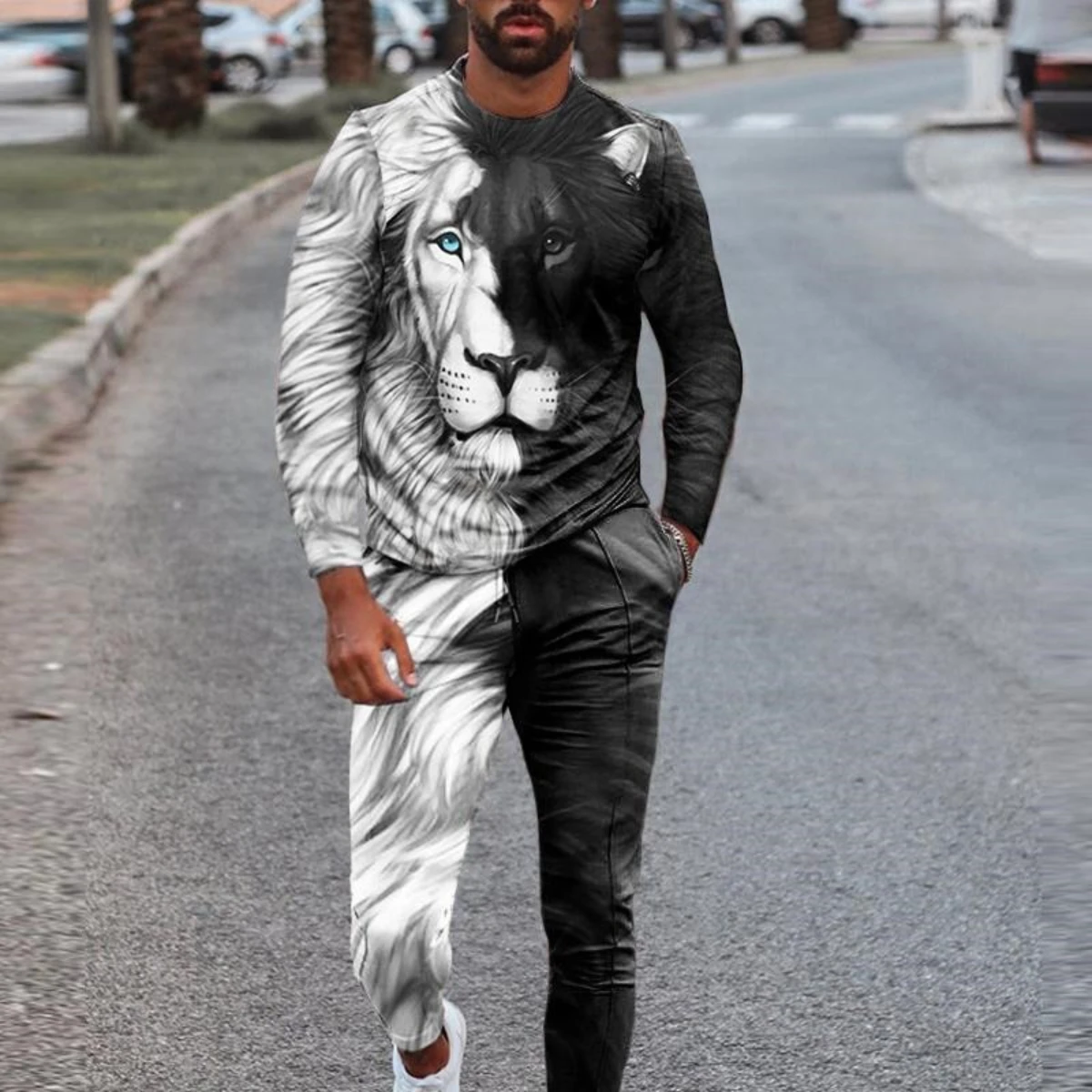 

2022 Summer Autumn Tracksuit Vintage Long Sleeve T Shirt+Sweatpants Suit Oversized Sportswear Casual Men Clothing 2 Piece Sets