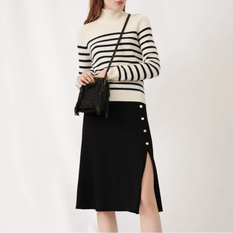 

VII 2023 Brand M New Women's Pullover Autumn Female Clothing Elegant Crew Neck Striped Knit Loose Sweater Free Shipping Offers