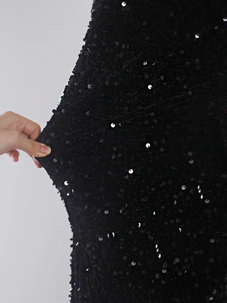 Платье с длинным рукавом V-образным вырезом и блестками | Женская одежда