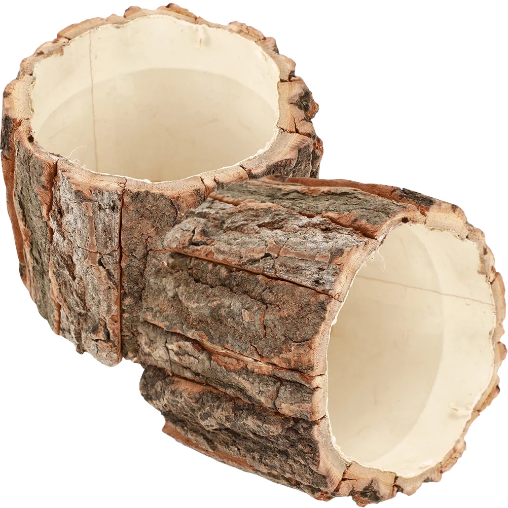 

2 Pcs Home Decor Decorative Flower Pots Natural Flowerpot Succulents Planter Ornament Container Bark Fountain Log Bark Flowerpot
