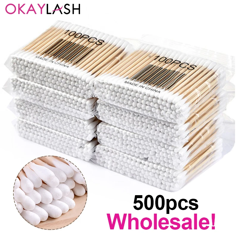500Pcs High Quality Makeup Cotton Swabs Double Head Micro Wooden Brushes Eyelash Extension Spoolie Microblade Cleaning Tools