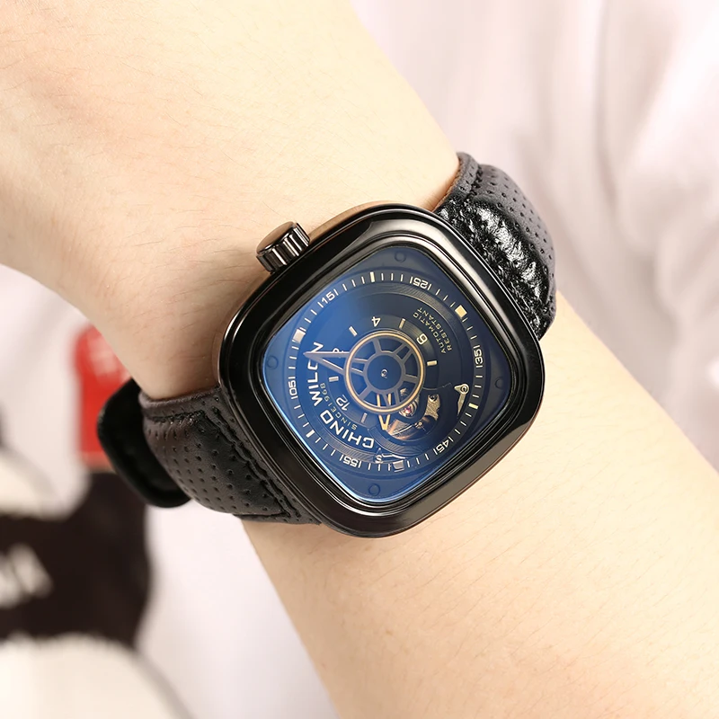 Men's square mechanical watch fully automatic hollowed out trend waterproof sports 2023 new youth leisure