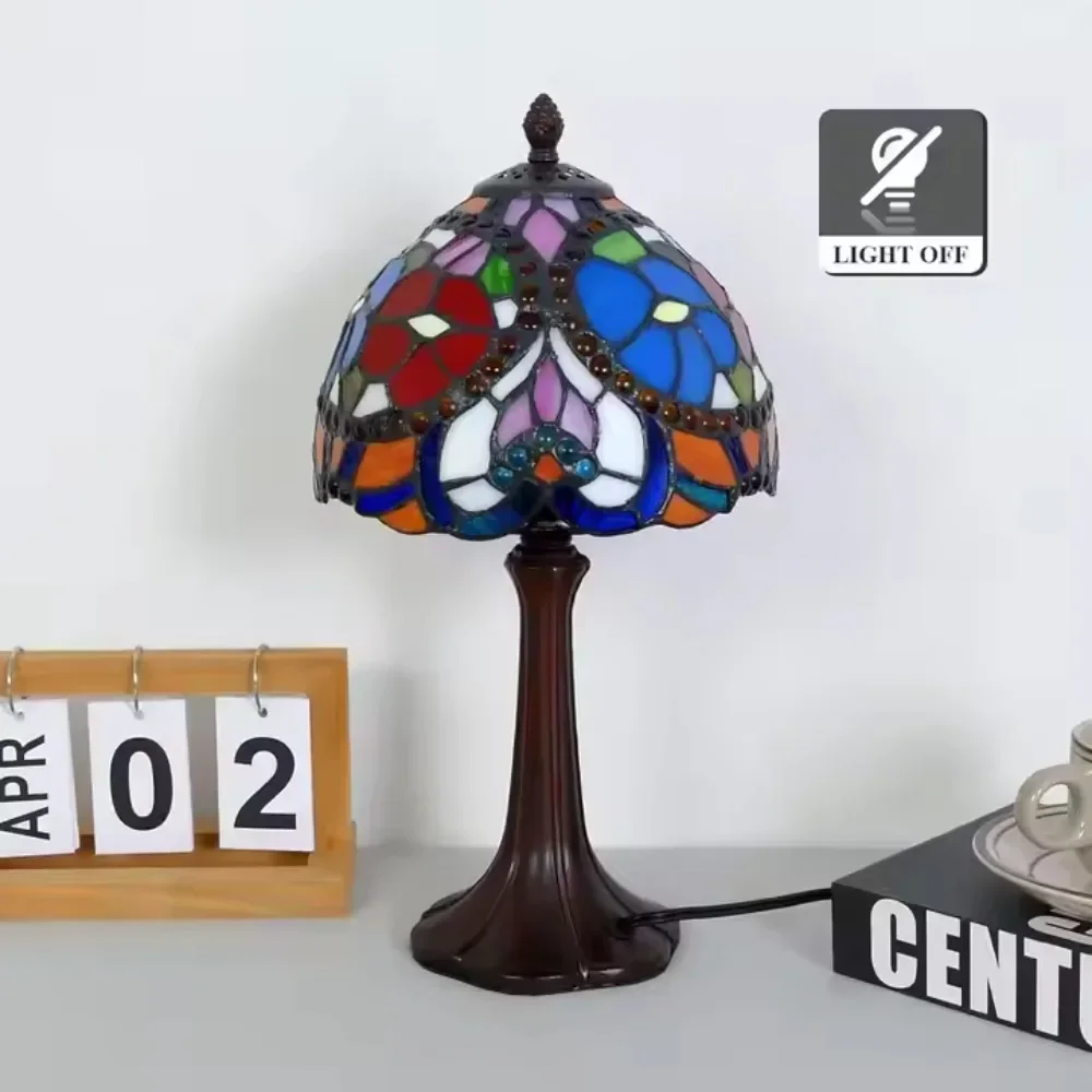 8-дюймовые витражи синий цветок лотоса стоячие настольные лампы для чтения
