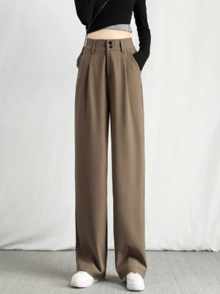 

High Waist Wide Leg Pants for Women Summer New Loose Straight Black Trousers Double Buttons Elegant Casual Suit Pants Female