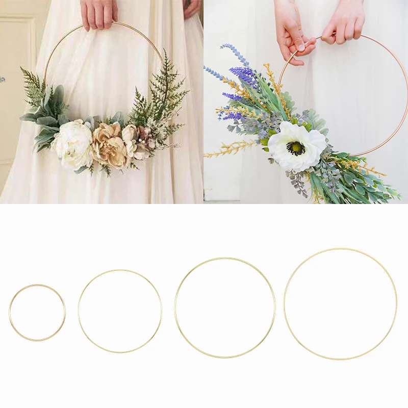 

10-40cm Metal/Wooden Ring Flower Garland Baby Shower Wedding Bride Flowers Wreath Handmade Circle Round Wood Place Card Holders
