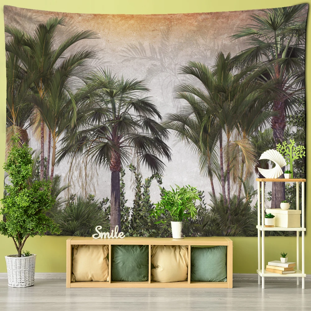 

Palm tree tapestry wall hanging background fabric home retro wall decoration