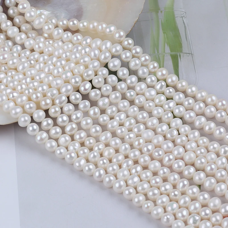 

5-6mm Natural White Color Loose Beads Real Freshwater Potato Pearl Strand