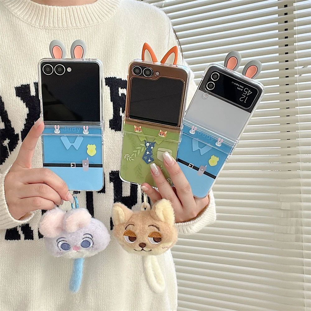 Фото Чехол для телефона Zootopia с забавным кроликом и лисой для Samsung Galaxy Z Flip6 5 7 zflip5 4 3 ZFlip7 7FE с плюшевой подвеской и защитой Ca №4