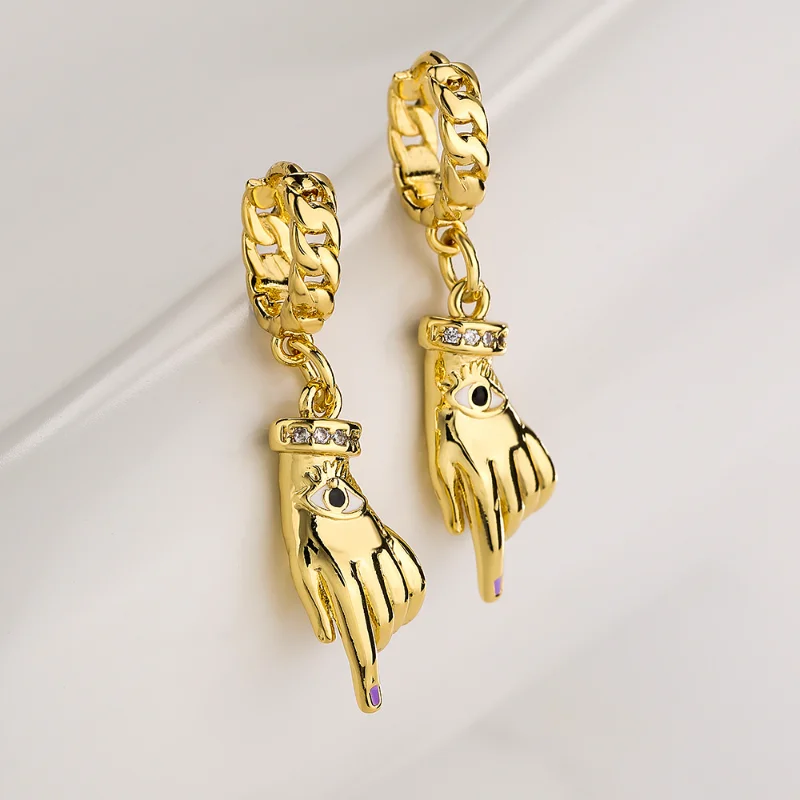 

Bohemia Dripping Oil Evil Eyes Finger Stainless Steel Dangle Earrings for Women Fashion Jewelry