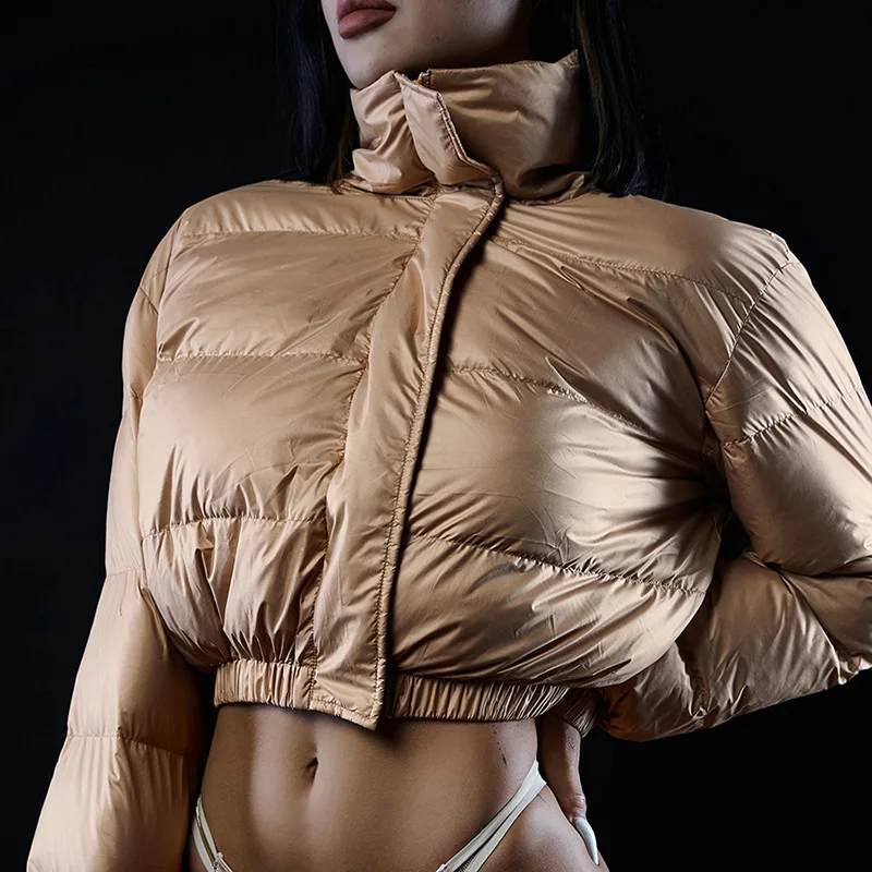 

2021 Autumn and Winter Women's New Fashion Long-sleeved Stand-up Collar Zipper Self-cultivation Warm Solid Color Cotton Jacket