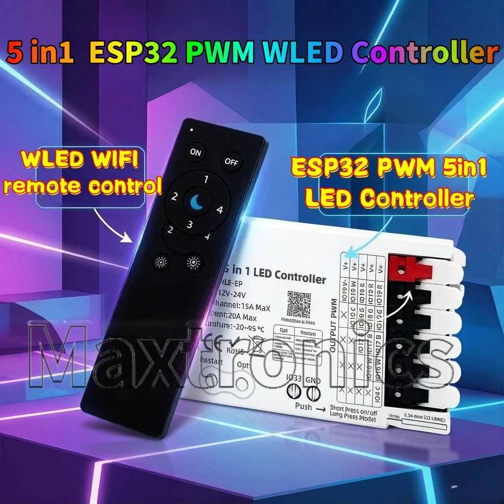 Фото DOMRAEM НОВЫЙ контроллер 5-в-1 ESP32 PWM WLED для аналоговых светодиодных лент Alexa Google Home для 2/3/4/5/6-проводных лент DIM CCT RGB RGBWCCT №2