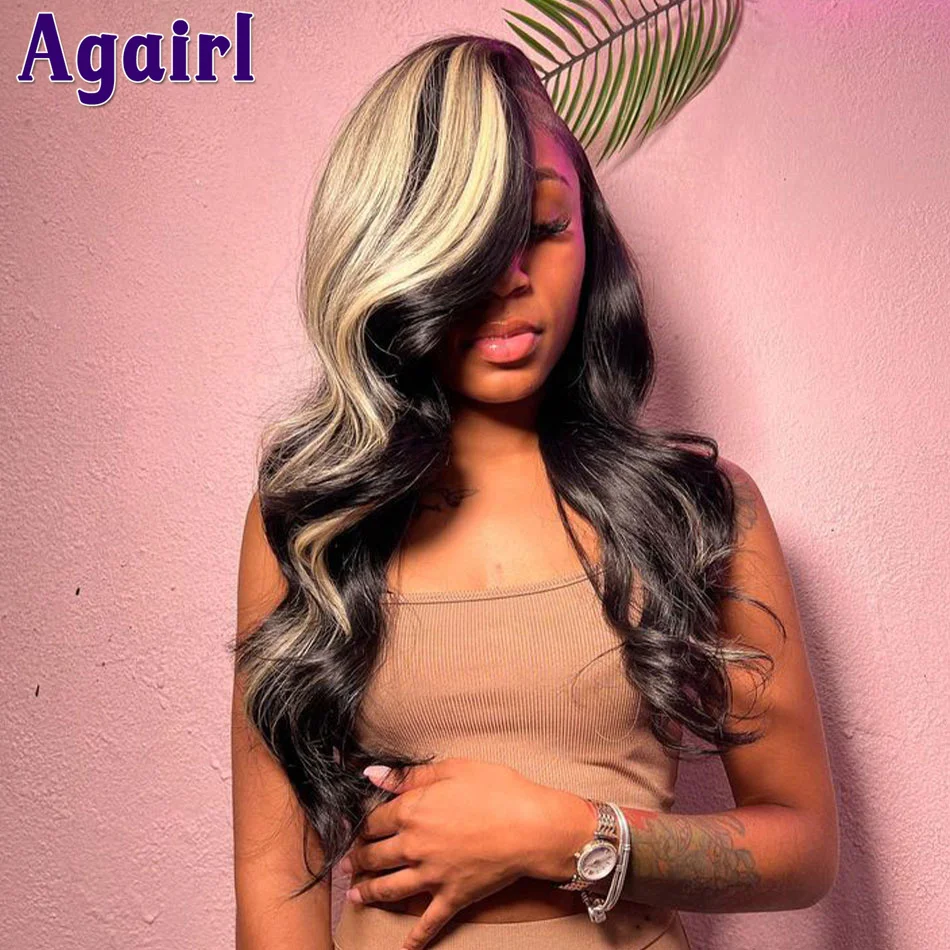 

180% Highlight Blonde with Black 13x4 13x6 Wavy Lace Frontal Wig 1B/613 Body Wave Lace Front Human Hair Wigs 34Inch 5x5 Lace Wig