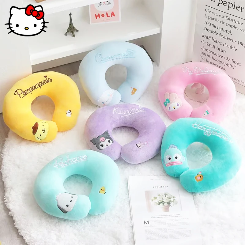 

Kawaii Sanrio Kuromi U-shaped Pillow My Melody Cinnamoroll Anime Car Travel Rest Neck Pillow Cartoon Plush Office Sleep Pillow