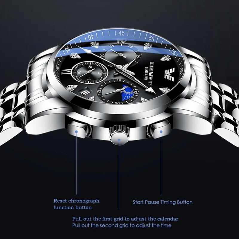 UTHAL CQ135 Men's Business Fashion Watch Waterproof Luminous Automatic Stainless Steel Belt Sun Moon Star True Three Eyes
UTHAL CQ135 Men's Business Fashion Watch Waterproof Luminous Automatic Stainless Steel Belt Sun Moon Star True Three Eyes