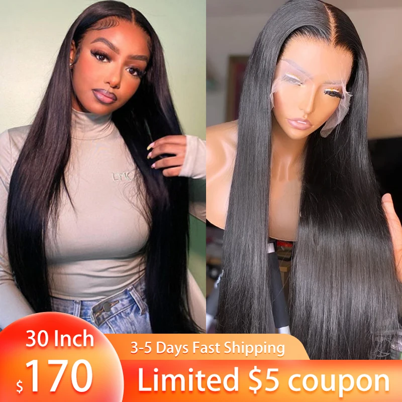 HD Transparent  Straight Lace Front Human Hair Wigs For Black Women Peruvian Remy Hair 13x4 4x4 Lace Frontal Closure Wig