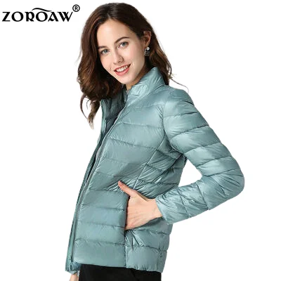 New Ultra Light Down Jacket Ladies Short Thickened Hooded Coat Warm Slim Korean Style White Duck Down Stand Collar Tops Outwear