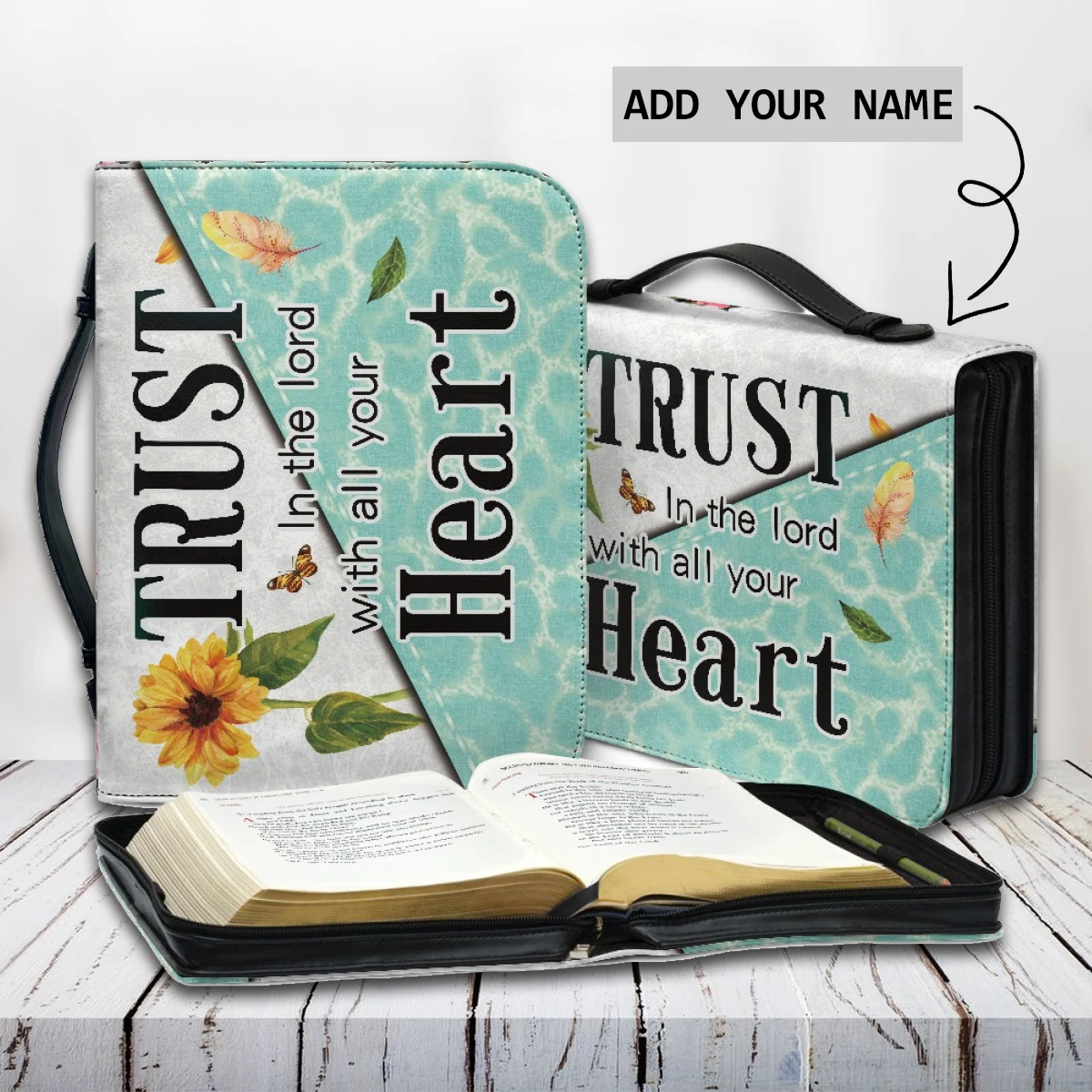 

Кожаные христианские сумки Trust in the Lord с надписью All Your Heart, женские шкатулки для хранения с принтом подсолнуха, колибри