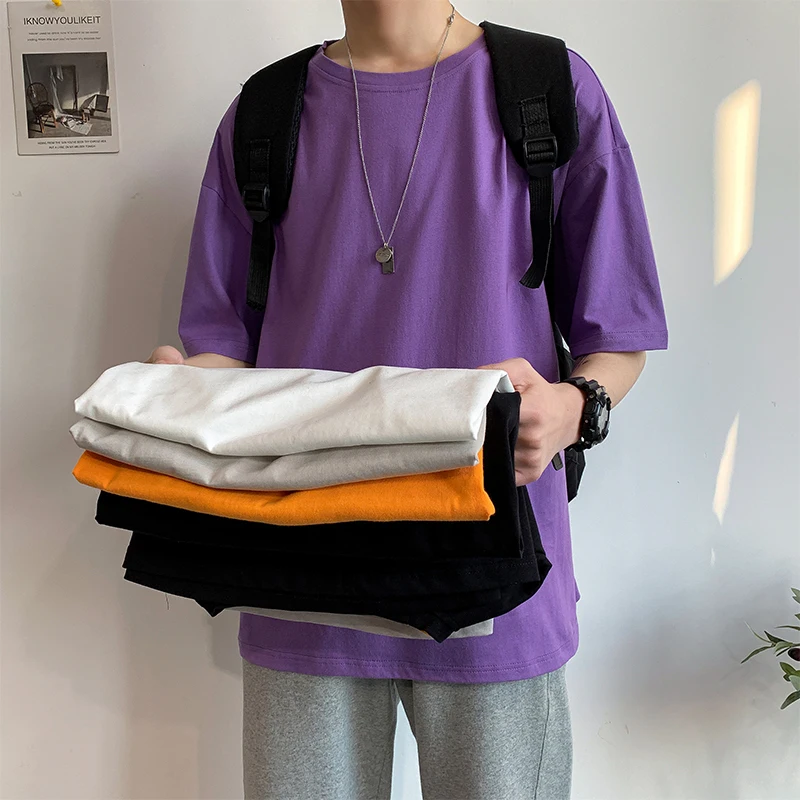 

A1500 Plus Size Mens T-shirts Male Tops Tees Summer Tshirt Short Sleeve 100% Cotton Loose Fitted Oversize 4XL Plain Solid