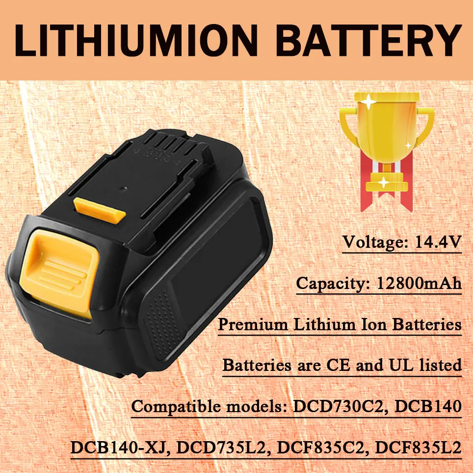 

12800mAh Li-Ion Battery 14.4V Replacement Power Tool for DeWalt Cordless Drill DCB140 DCB141 DCB142 DCB143 DCB145