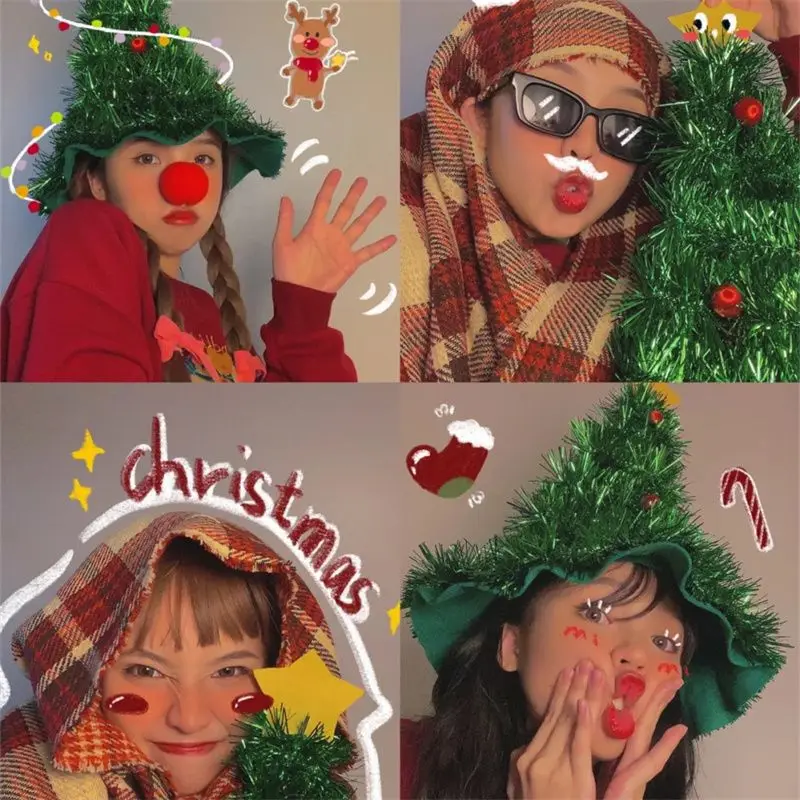 

Рождественский подарок, искусственное украшение для селфи, реквизит для девочек, фотошляпа, шапка для рождественской елки, головной убор
