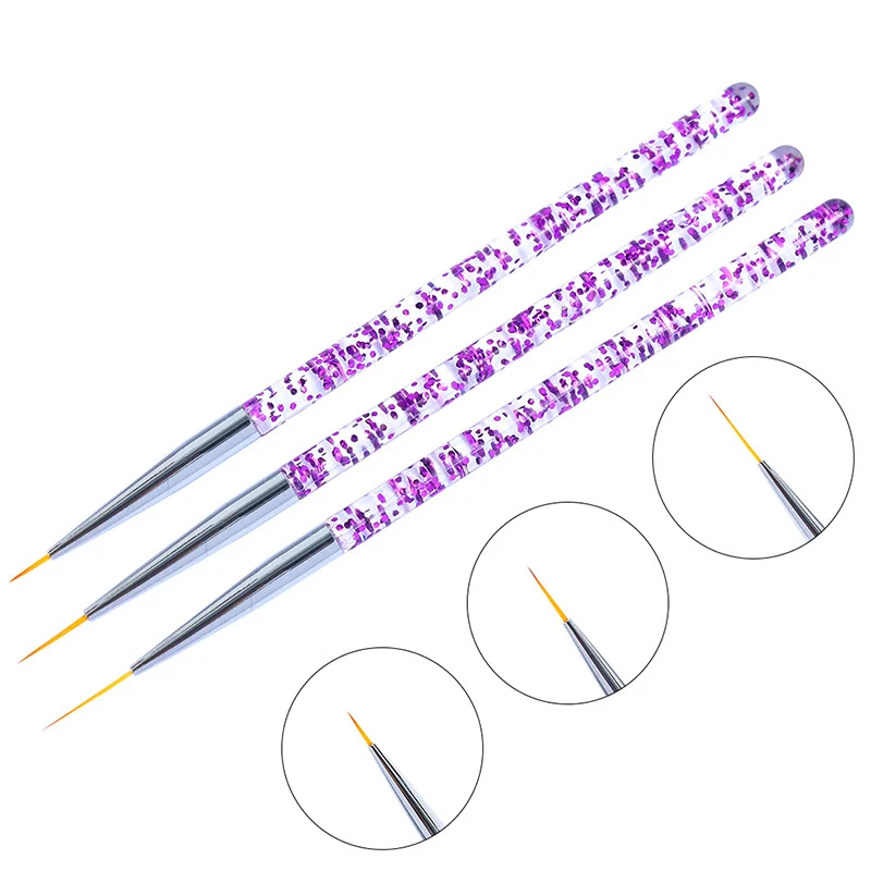 

3Pcs Acrylic French Stripe Nail Art Liner Brush Set 3D Tips Manicure Ultra-thin Line Drawing Pen UV Gel Brushes Painting Tools