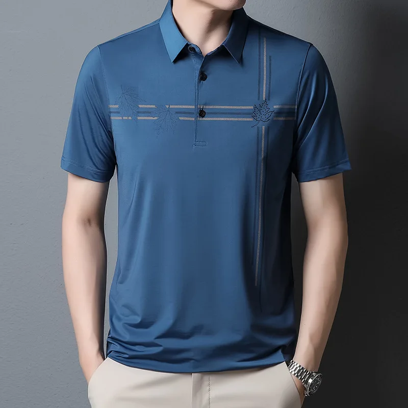 

Men's Ice Silk Short SleeveTT shirt2023Summer thin fashion LeisurePOLOShirt young and middle-agedtT-shirt one piece dropshipping