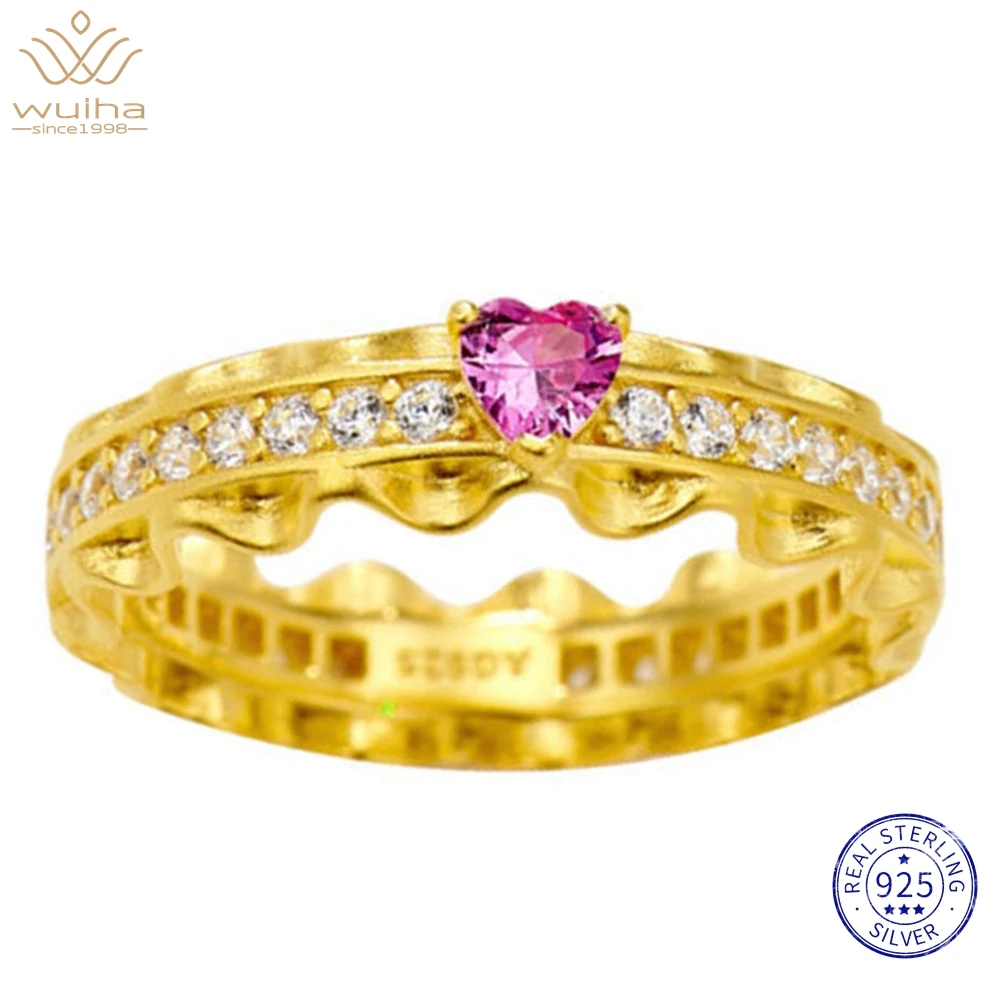 WUIHA 18-каратное позолоченное серебро 925 пробы сердце лабораторный сапфир