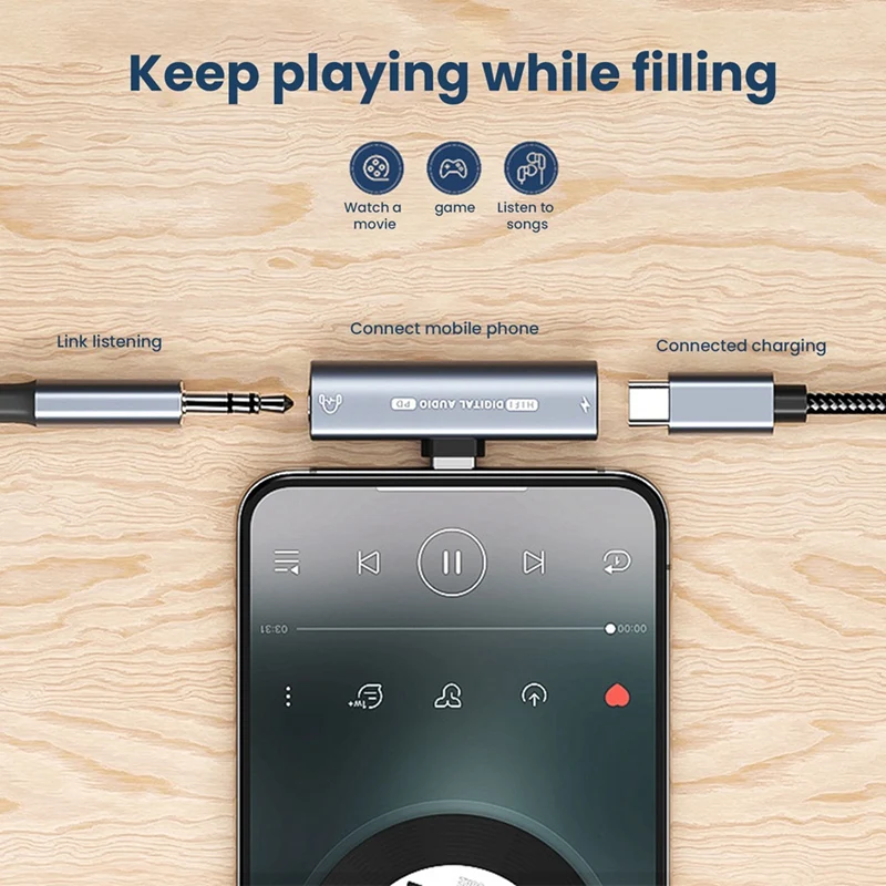Фото Адаптер для аурикуляров 2 en 1 USB tipo C a USB C/3,5 мм, конвертер аудио ЦАП 32 бит/384 кГц, декодификатор Digital PD2 №5
