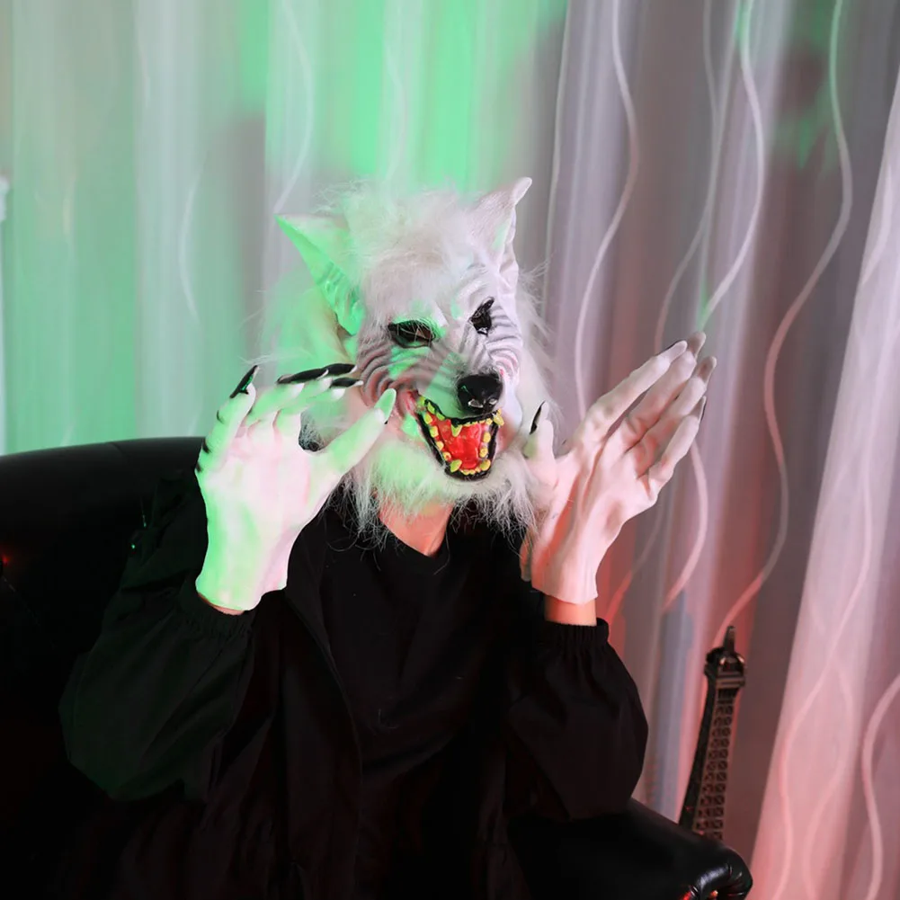 

Halloween Horror Beast Cosplay Realistic Wolf Head Animal Headgear Scary Face Claw Gloves Ideal for Parties and Events