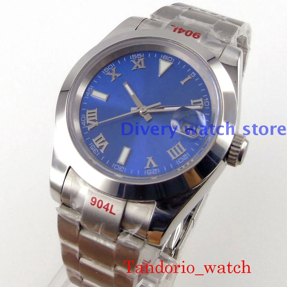 

Sapphire Crystal 40mm Blue Sterile Dial Date MIYOTA 8215 Movement Automatic Men‘s Watch Oyster Bracelet Cyclops