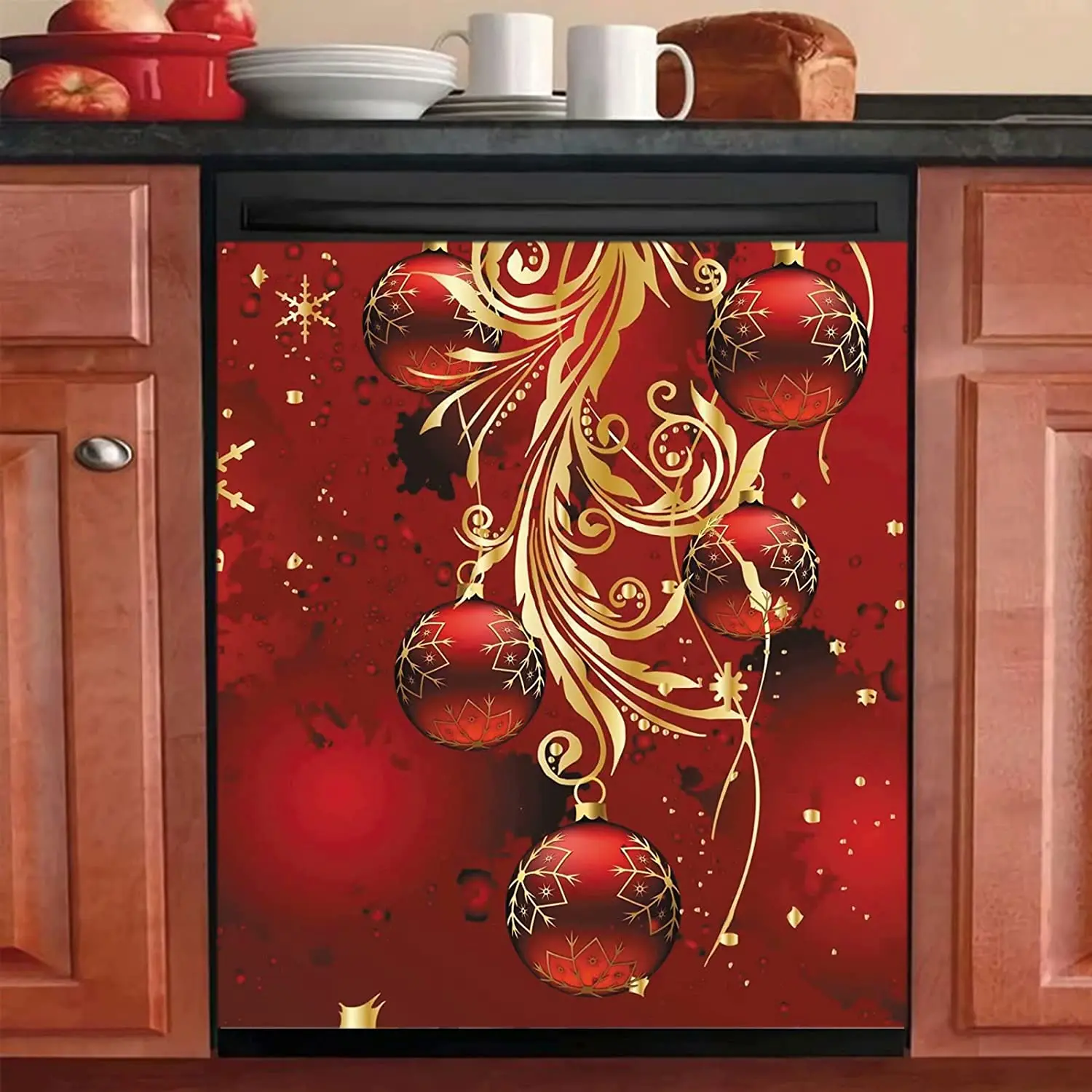 

Homa Christmas Dishwasher Cover Magnet Christmas Decorations Wind-Bell Refrigerator Magnetic Bowknot Decor Fridge Vinyl Decal fo