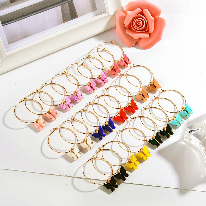 

Creative Earrings Cartoon Color Acrylic Metal Butterfly 3 Pairs 3*4 Cm Personality Woman's Small Fresh And Beautiful Ear Buckle