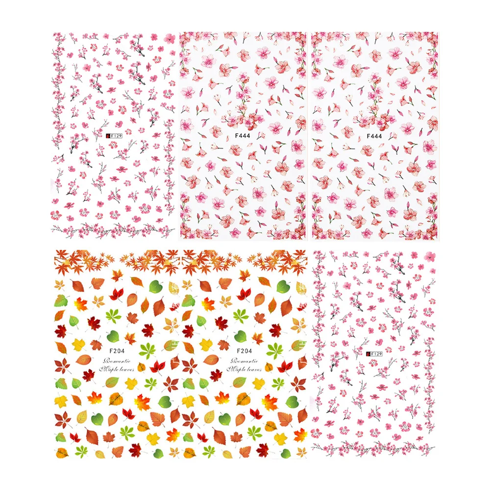 

9 Sheets Fleshy Peach Blossom Flower Pattern Environmental Nail Manicure Sticker Nail Sticker Tip Decal Manicure Decoration