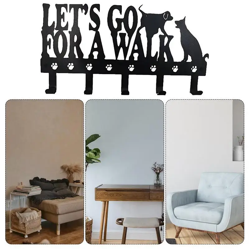 Держатель для ключей и кошелька настенное крепление металлический черный крючок